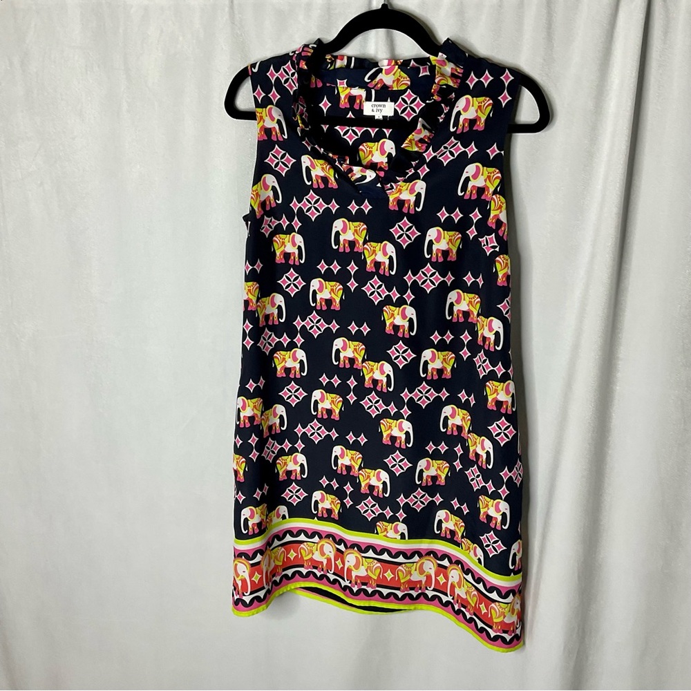 Crown & Ivy Sleeveless Elephant Print Dress Size 4